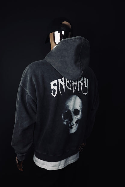 SKULL OVERSIZED HOODIE WASHED BLACK UNISEX